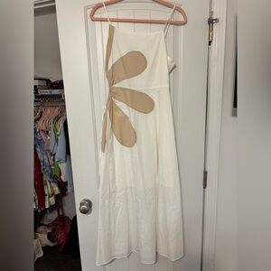 White Dress with Tan Floral Design